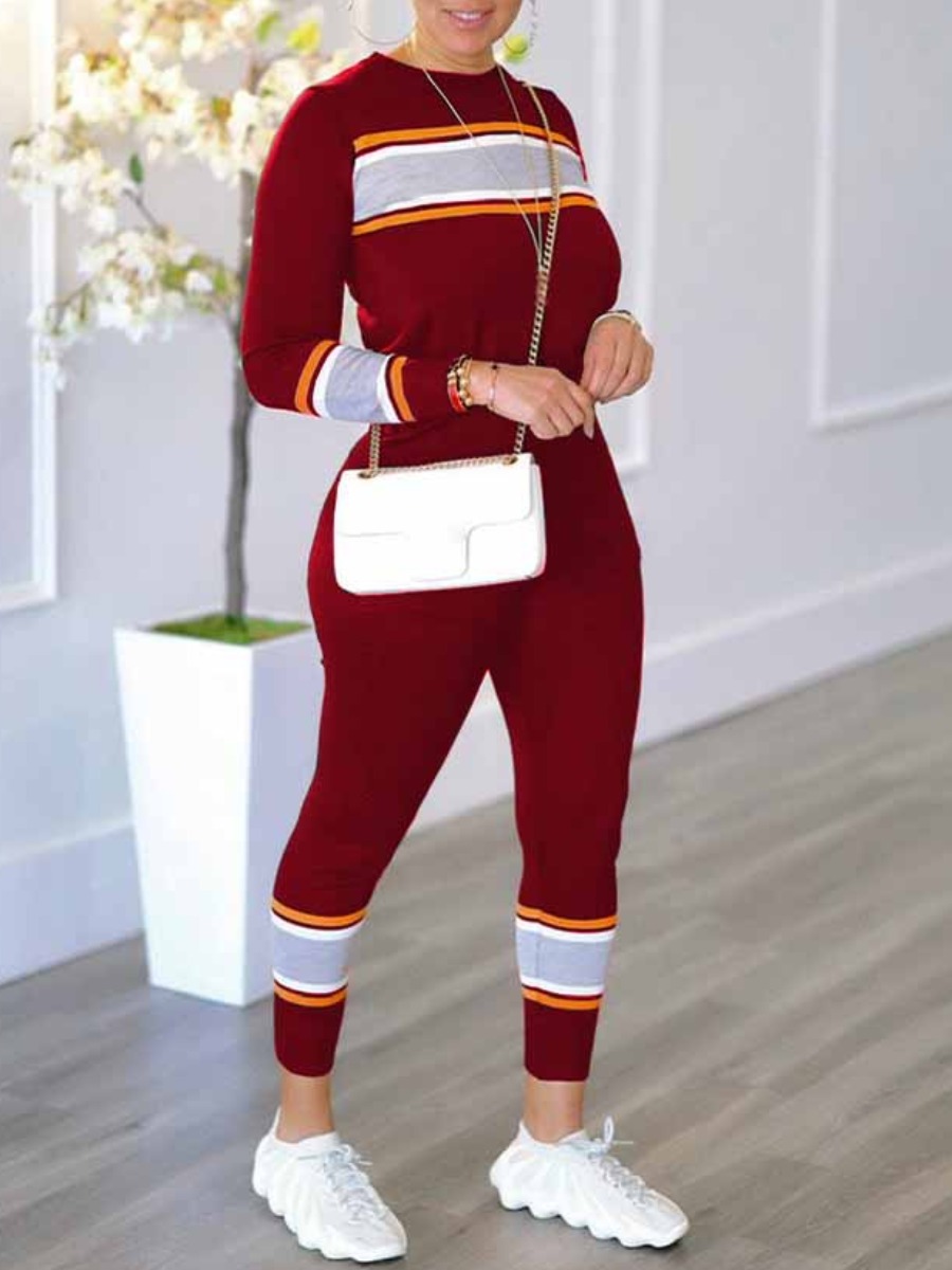 LW Plus Size Striped Patchwork Skinny Pants Set