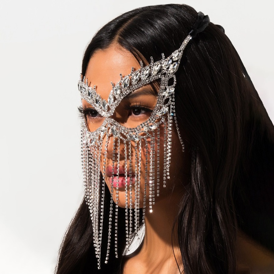 LW Tassel Design Rhinestone Face Mask