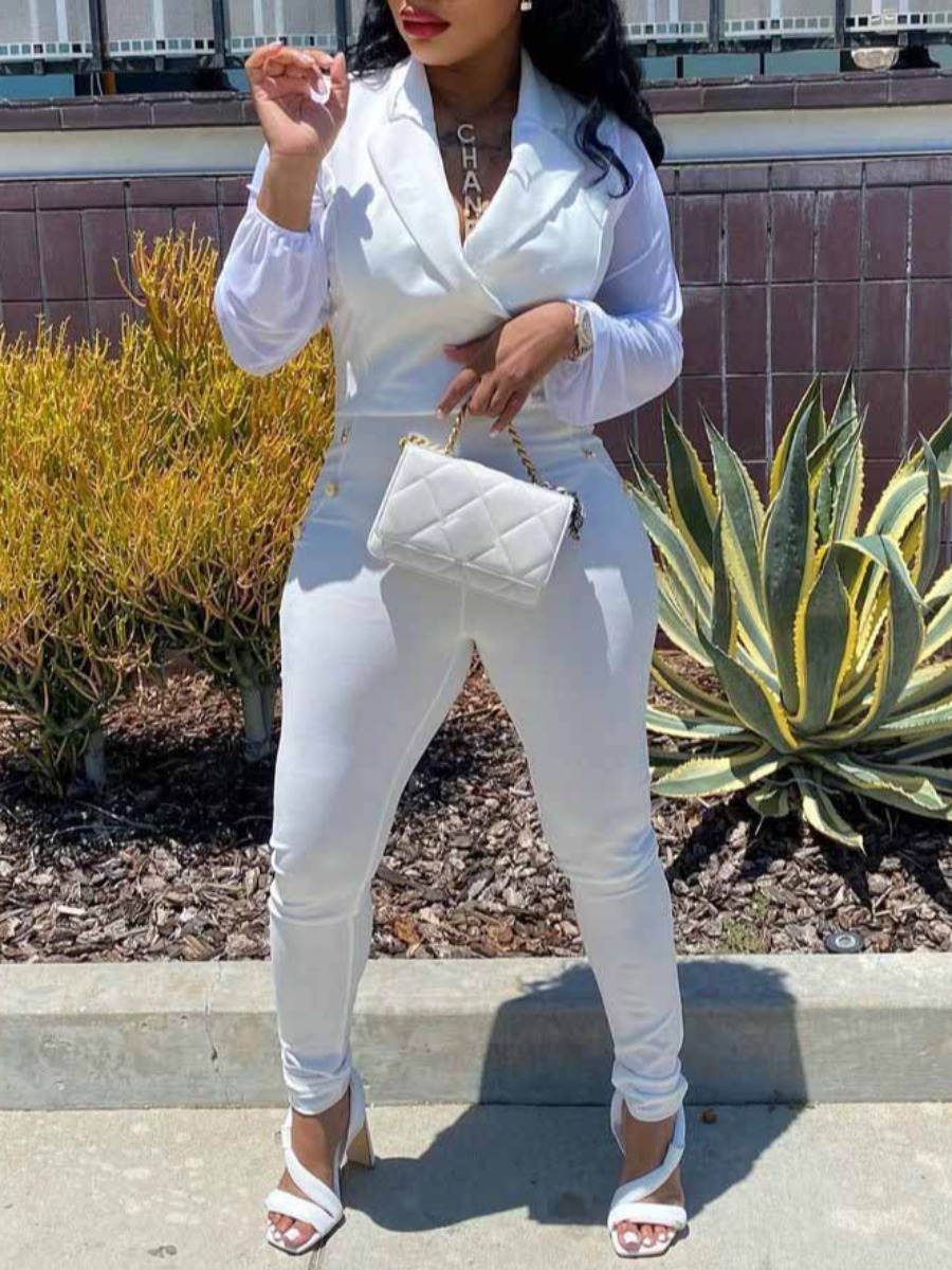 LW Button Design Blazer Jumpsuit