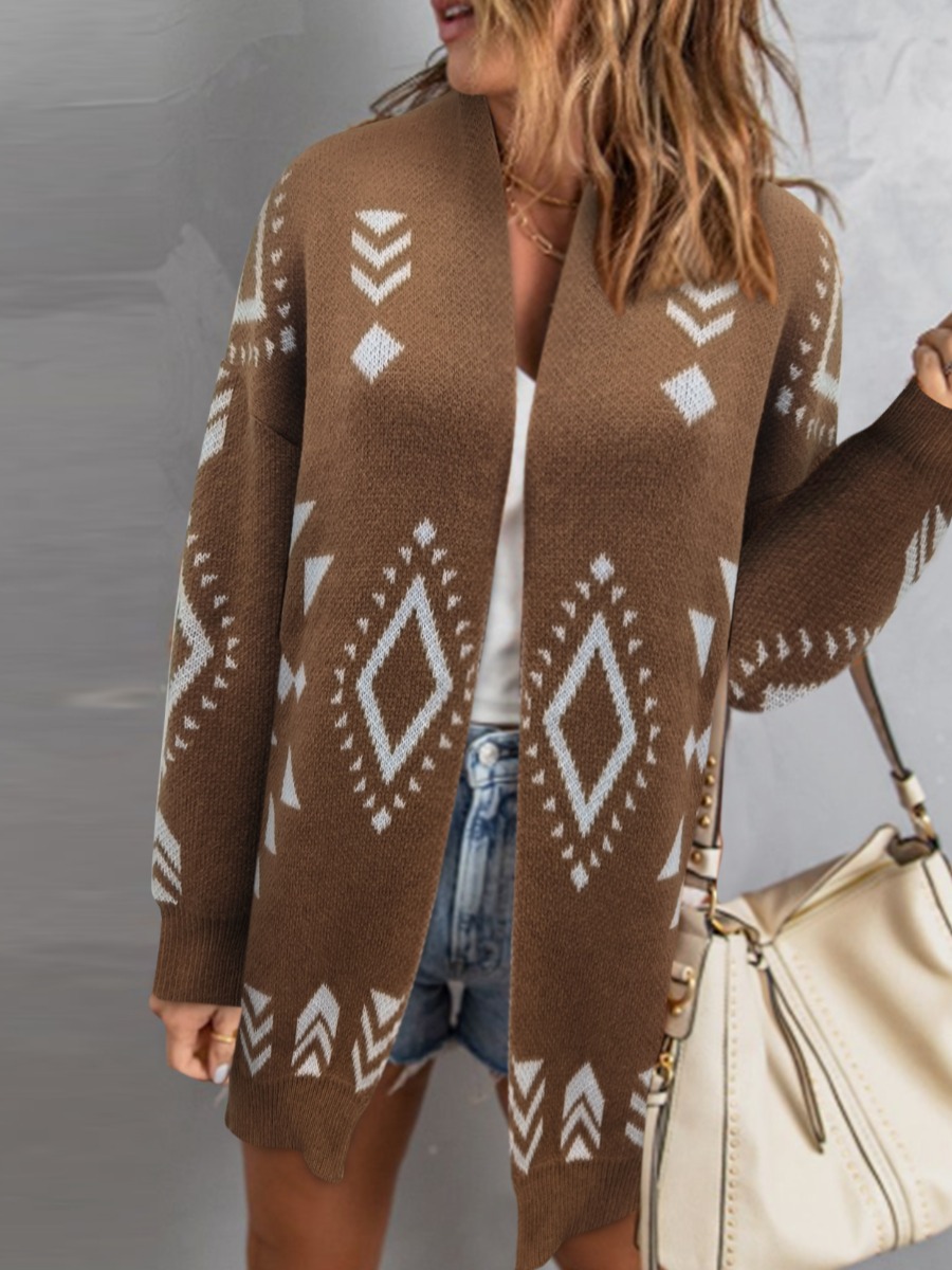 LW Dropped Shoulder Geometric Print Cardigan