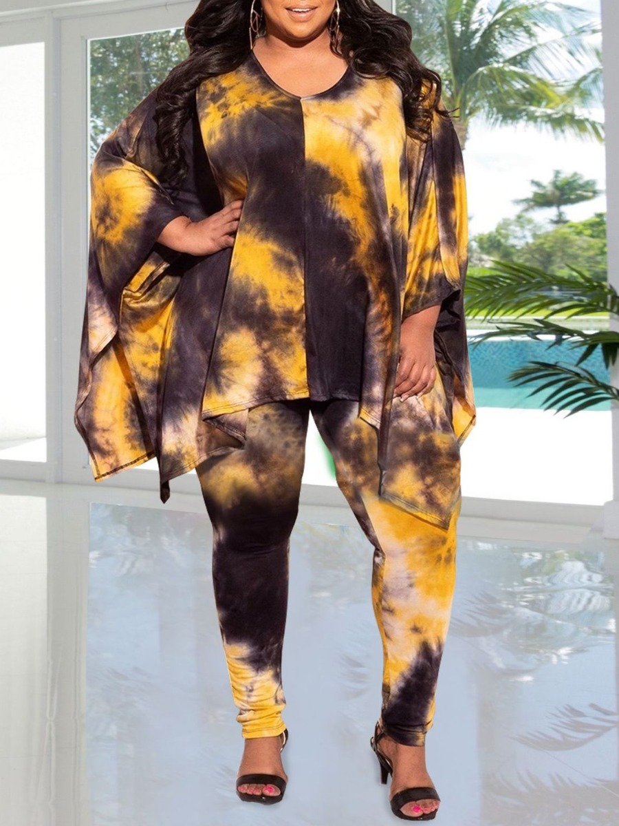 LW Plus Size Batwing Sleeve Tie Dye Pants Set