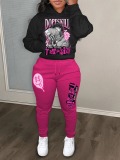LW Figure Money Letter Print Kangaroo Pocket Tracksuit Set