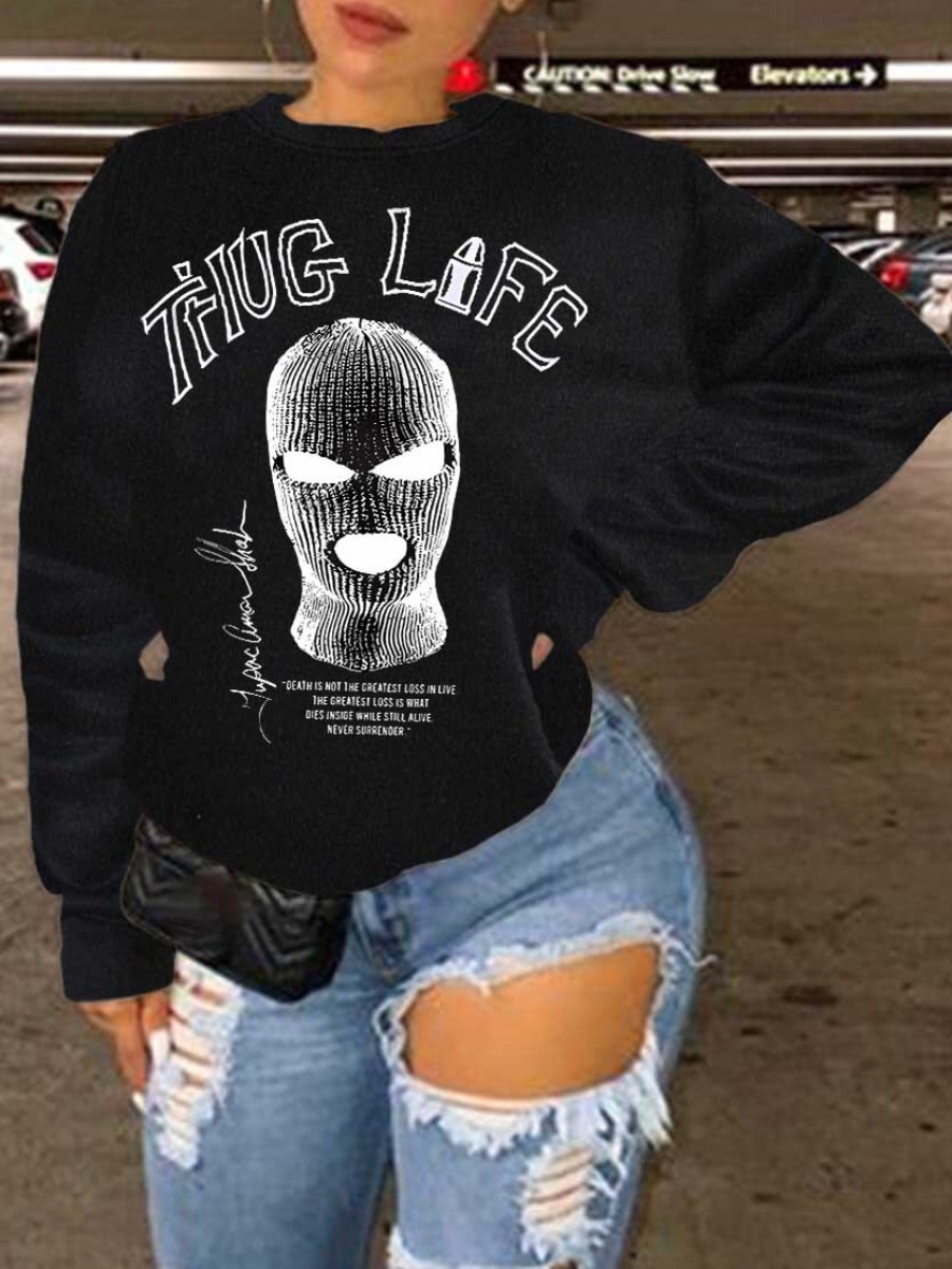 LW Masked Face Letter Print Sweatshirt