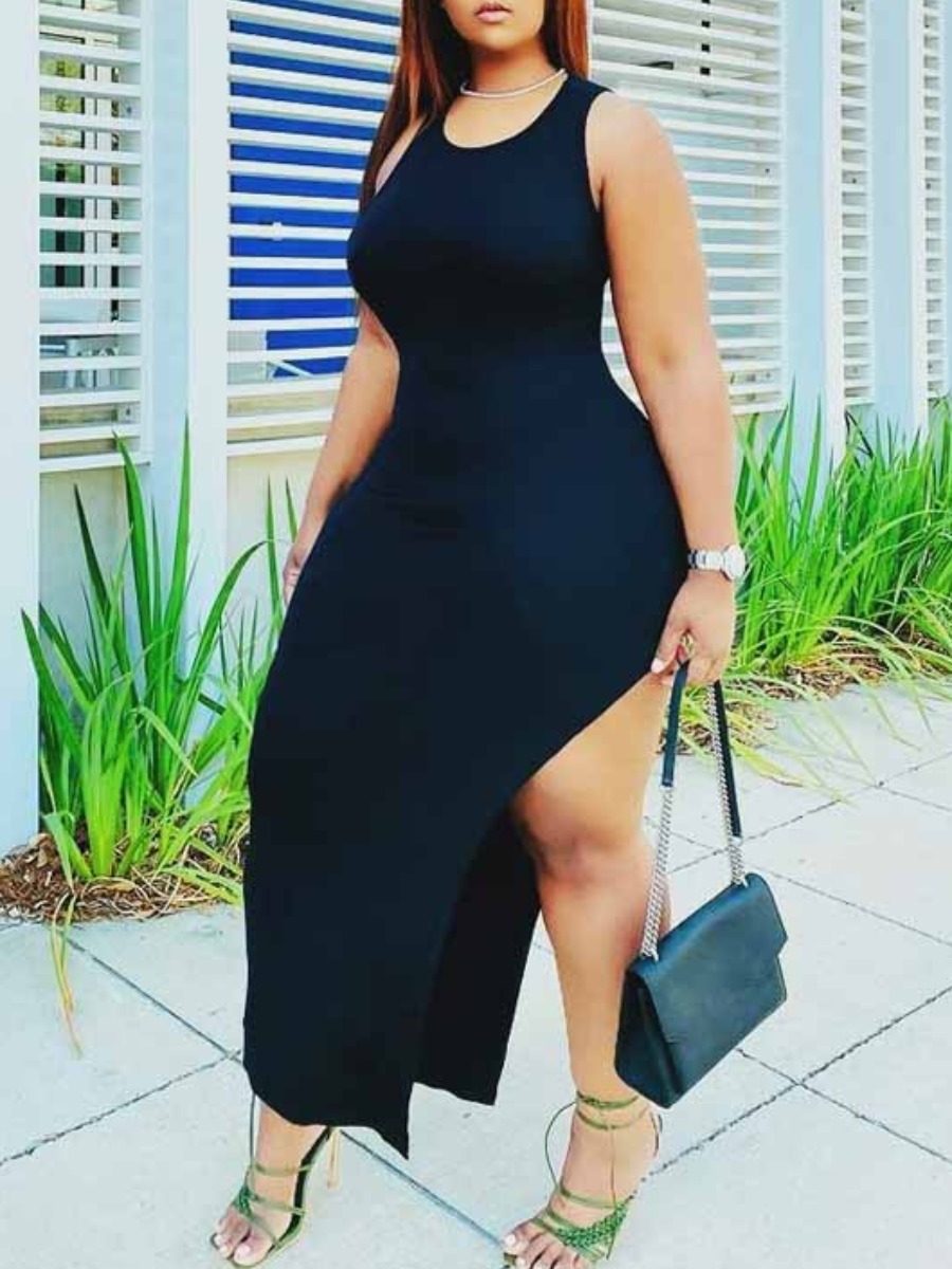 LW Plus Size Backless Thigh Slit Bodycon Dress