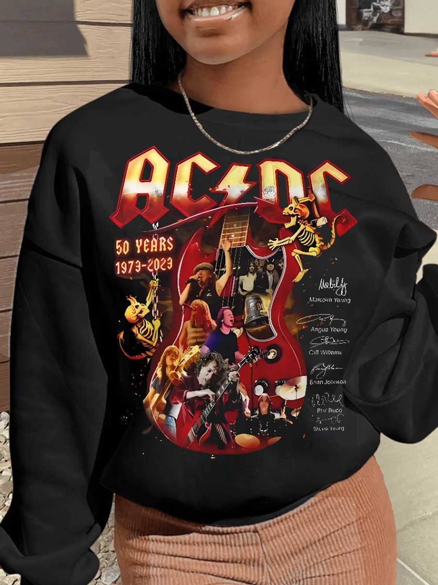 LovelyWholesale Plus Size Dropped Shoulder Figure Letter Print Sweatshirt Fall Long Sleeve Casual Pattern Round Neck  5X Spring Summer 2024