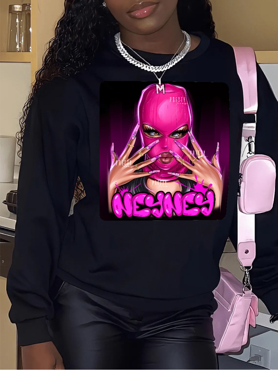 LW Plus Size Masked Face Letter Print Sweatshirt