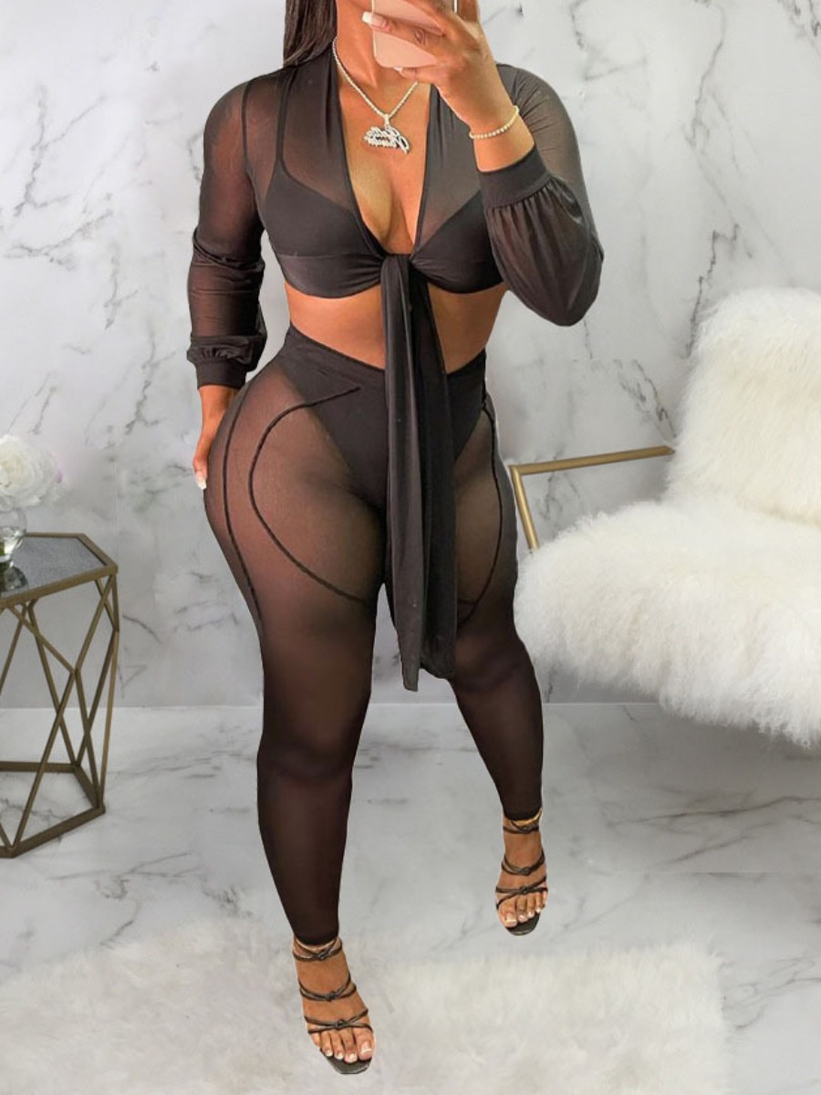 LW SXY Bandage Design See Through Skinny Pants Set