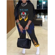 LW Skull Head Blaze Letter Print Pants Set
