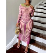 LW SXY See Through Striped Bodycon Dress