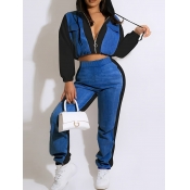 LW BASICS Plus Size Crop Top Zipper Design Patchwo