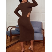 LW SXY Cut Out Solid Color Long Sleeve Midi Dress
