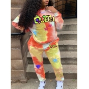 LW Plus Size Queen Star Letter Print Tie Dye Track