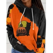 LW Figure Print Patchwork Kangaroo Pocket Hoodie