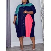 LW Plus Size Pocket Design Patchwork Shirt Loose D
