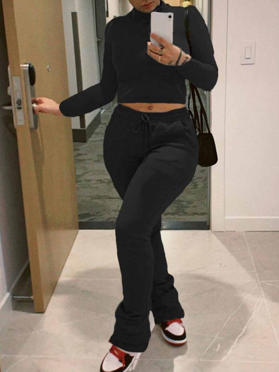 LW BASICS Crop Top Drawstring Stacked Tracksuit Set