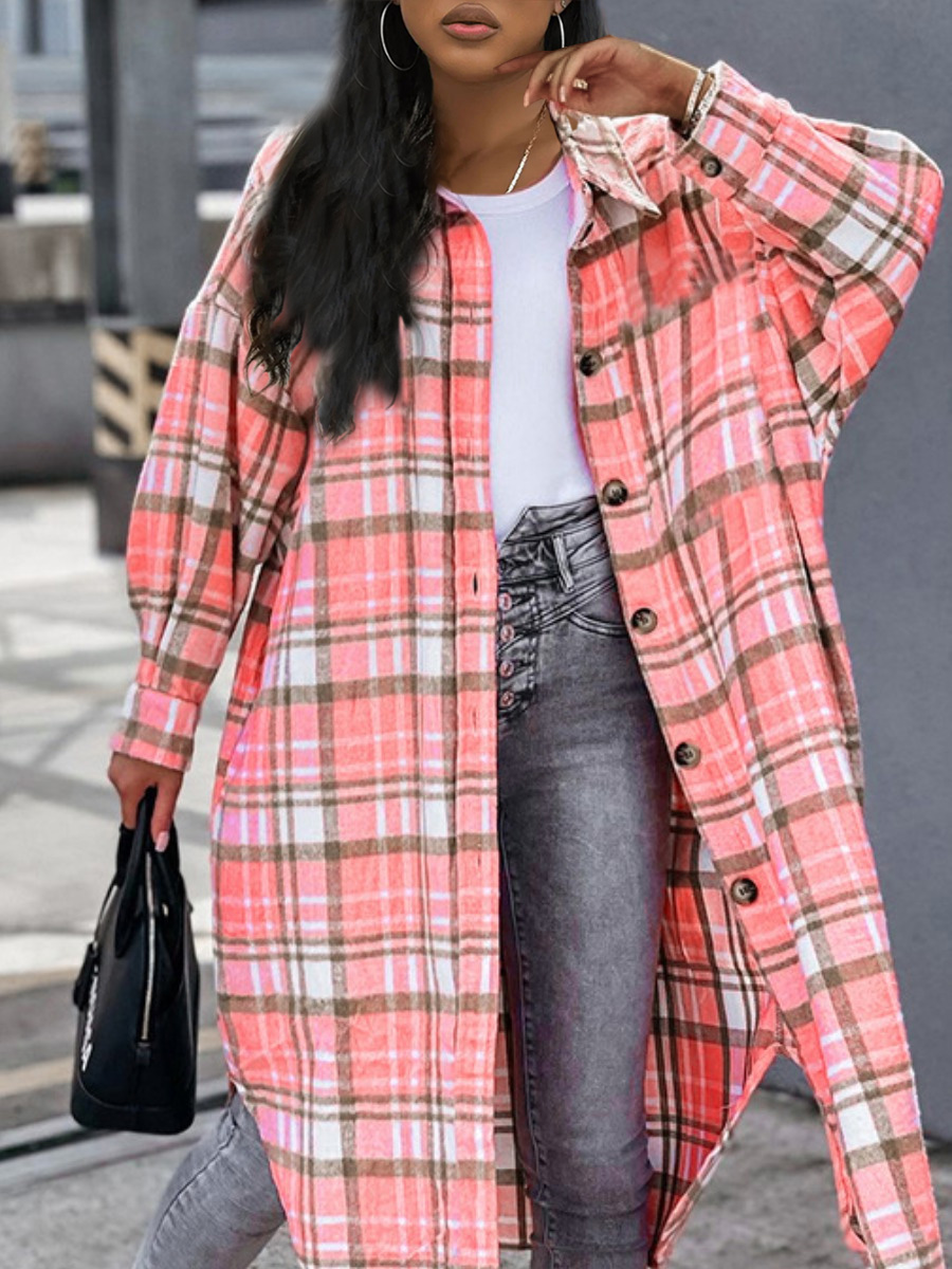 LW Plaid Print Loose Coat