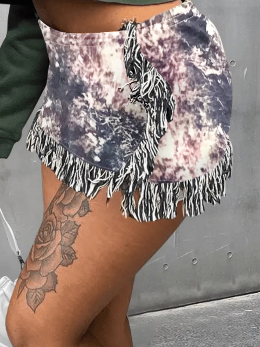 LW Graffiti Eye Print Tassel Design Skirt