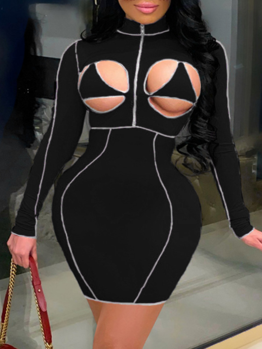 LW SXY Plus Size Cut Out Striped Bodycon Dress