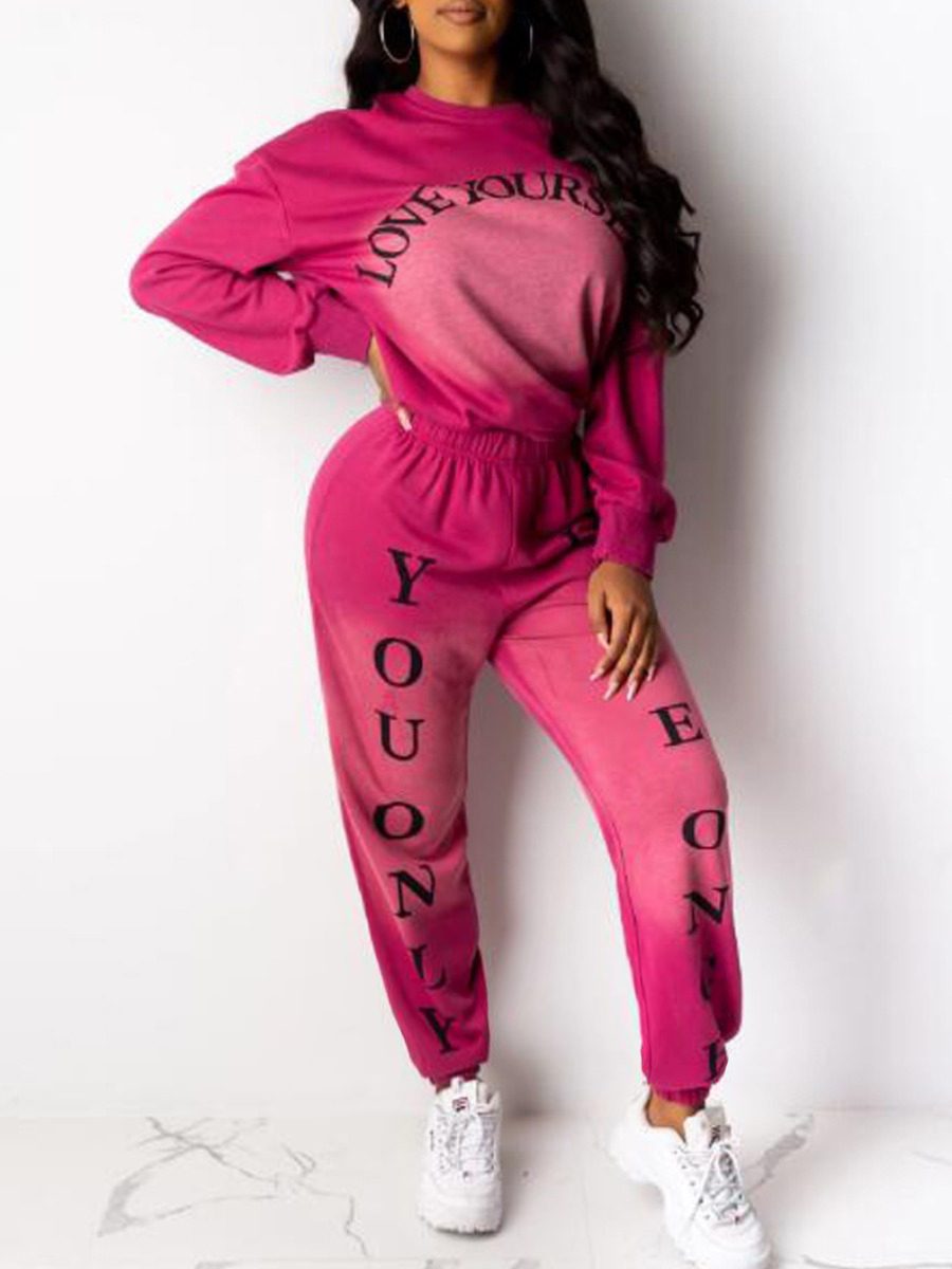 LovelyWholesale Round Neck Letter Print Loose Pants Set Fall Long Sleeve Casual Pattern Round Neck Spring Summer 2024