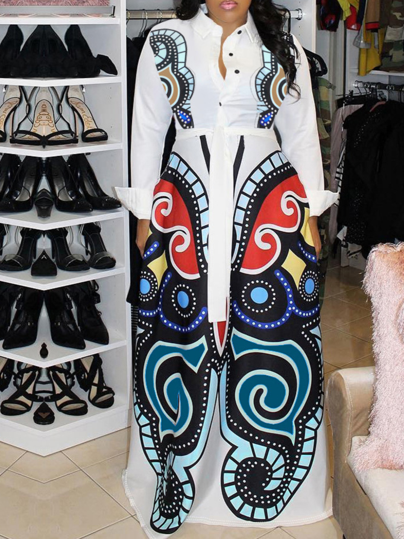 Lovely Casual Printed Loose White Blending Floor Length Dress