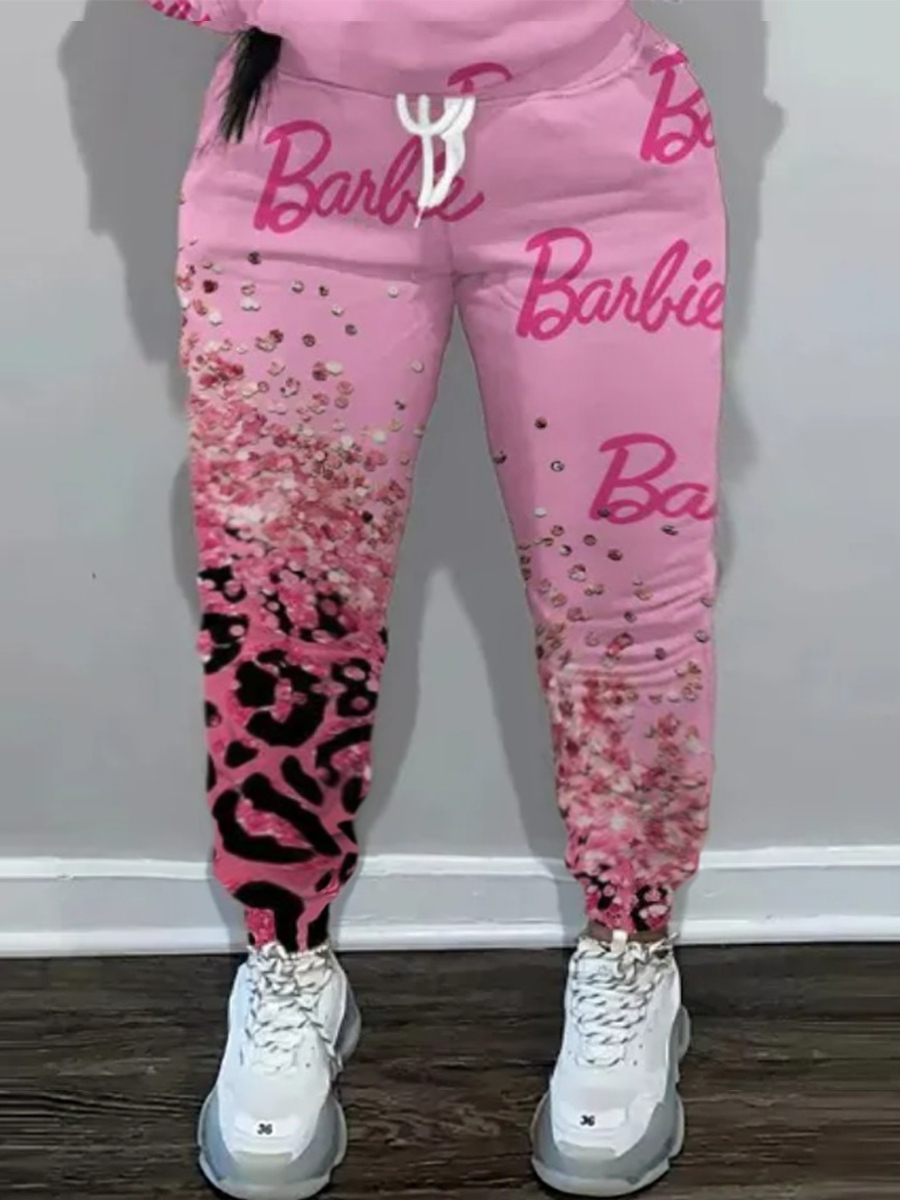 LW High Waist Drawstring Pattern Print Letter Skinny Pants
