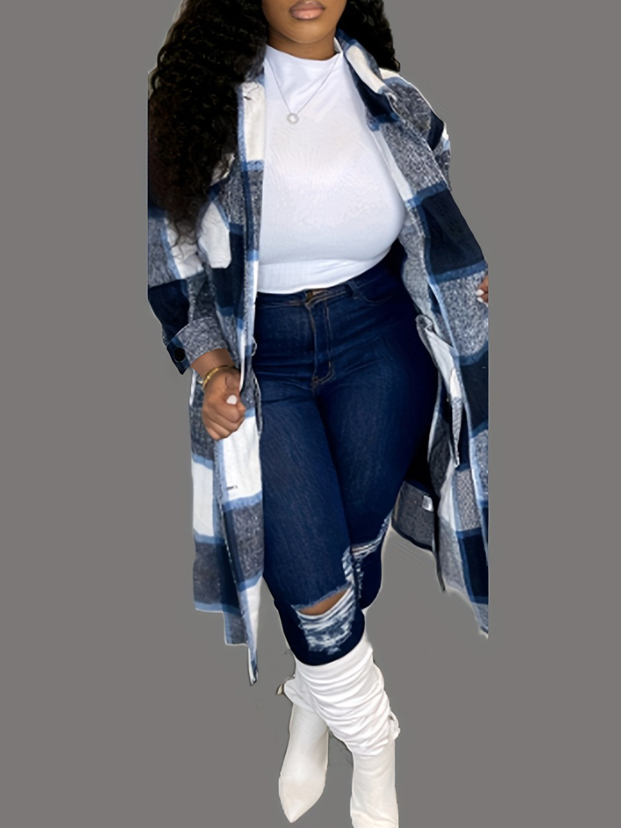 LW Plus Size Plaid Print Loose Wool