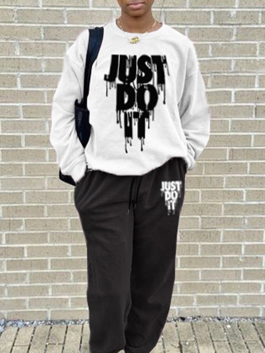 LW Plus Size Just Do It Letter Print Drawstring Pants Set
