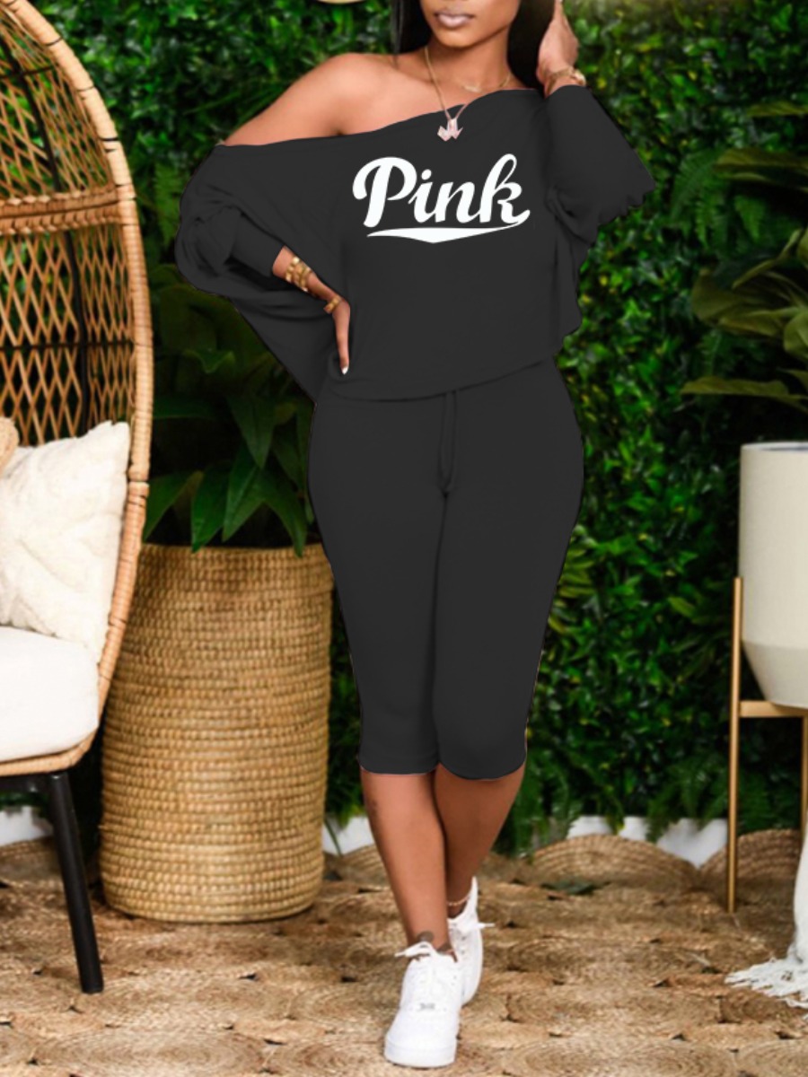 LW Pink Letter Print Loose Pants Set