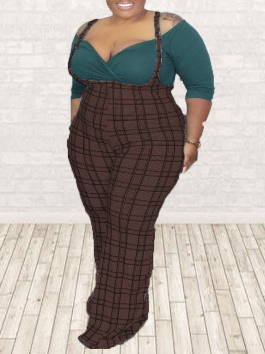 LW Plus Size Plaid Print Overall Jumpsuit