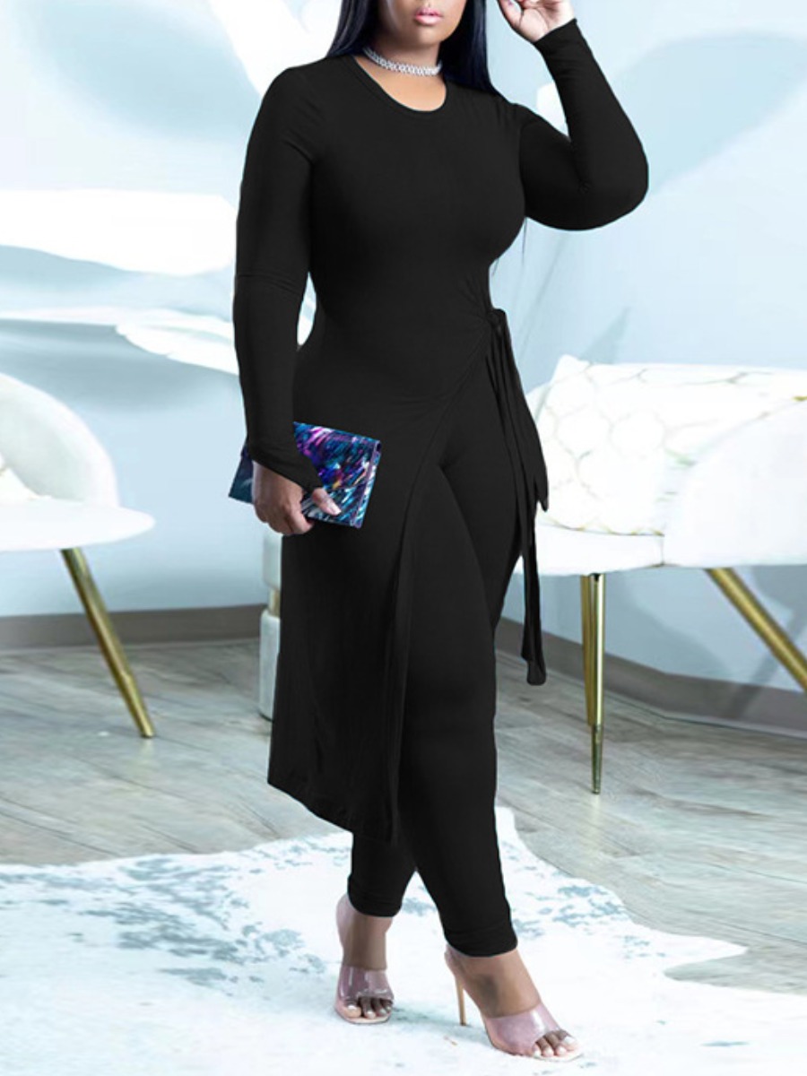 LW Plus Size Bandage Design High Split Skinny Pants Set