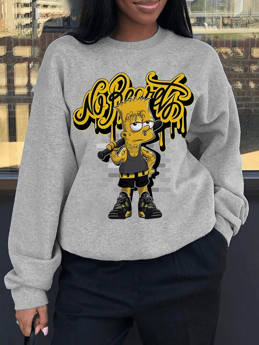 LW Dropped Shoulder Cartoon Letter Print Sweatshir