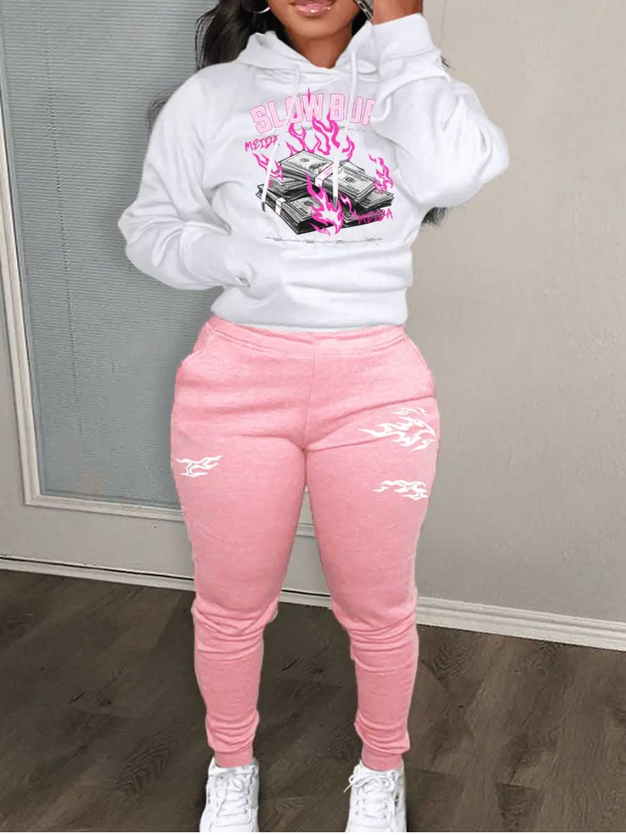 LW Plus Size Blaze Letter Print Kangaroo Pocket Tracksuit Set