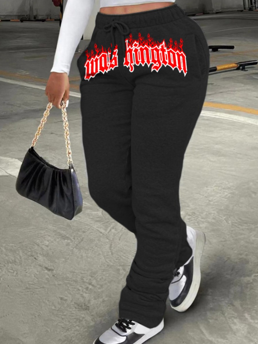 LovelyWholesale Plus Size Letter Blaze Print Drawstring Sweatpants Spring|Fall Nine Points Sleeve Casual  5X Spring Summer 2024