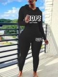 LW Plus Size Letter Print Kangaroo Pocket Pants Set