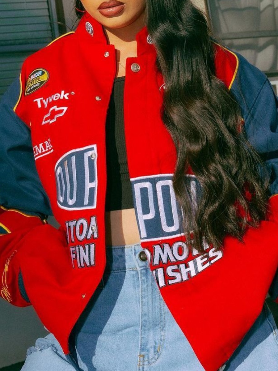 LW Letter Print Patchwork Loose Jacket