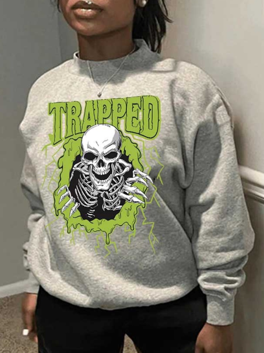 LW Skull Head Letter Print Sweatshirt