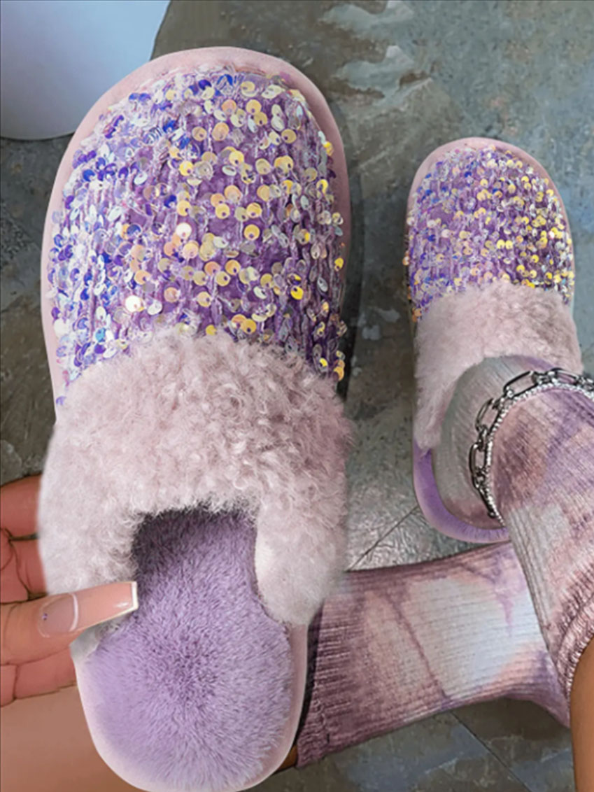 LW Sequined Plush Slippers