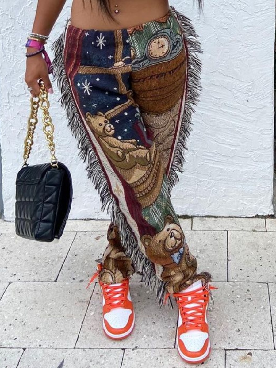LW Figure Print Tassel Design Pants