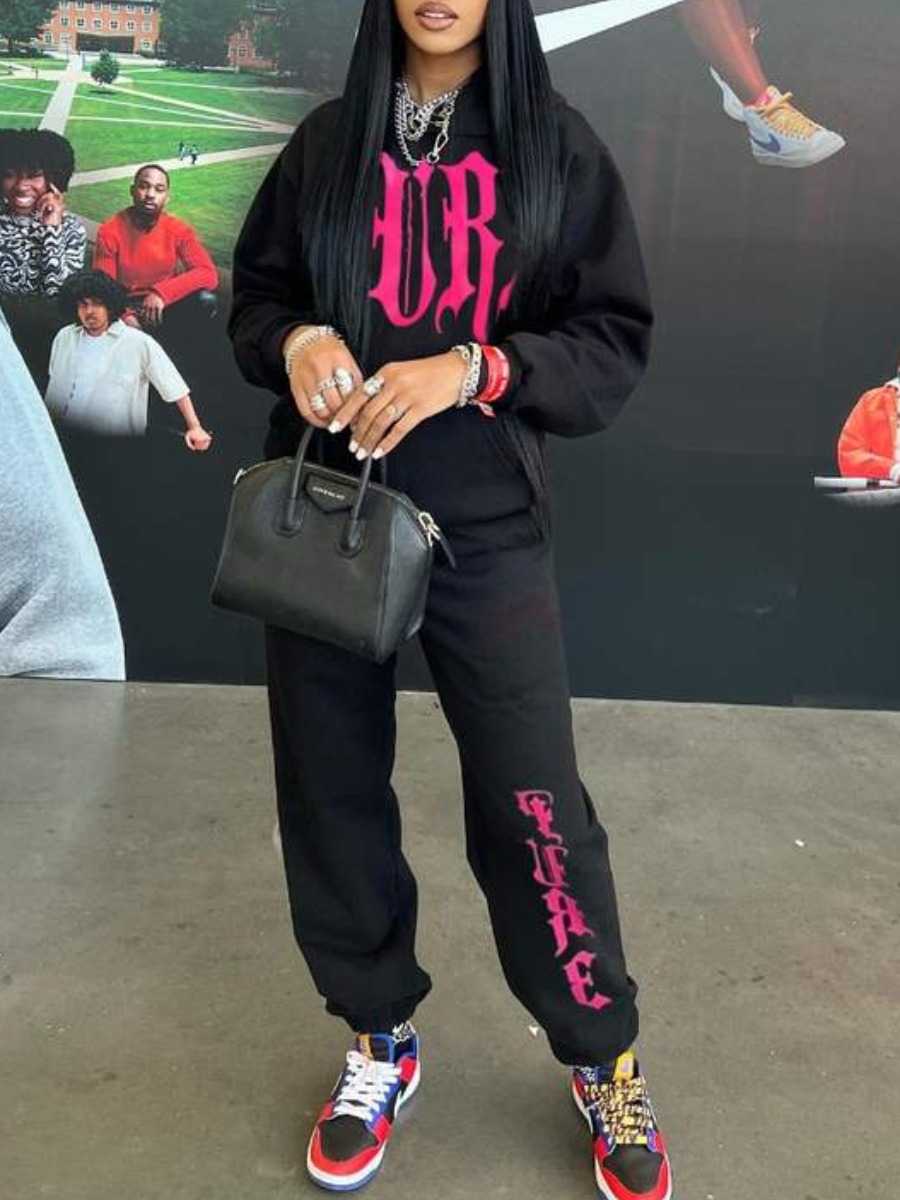 LovelyWholesale Skull Head Letter Print Pants Set Fall Long Sleeve Street Hooded Collar Spring Summer 2024