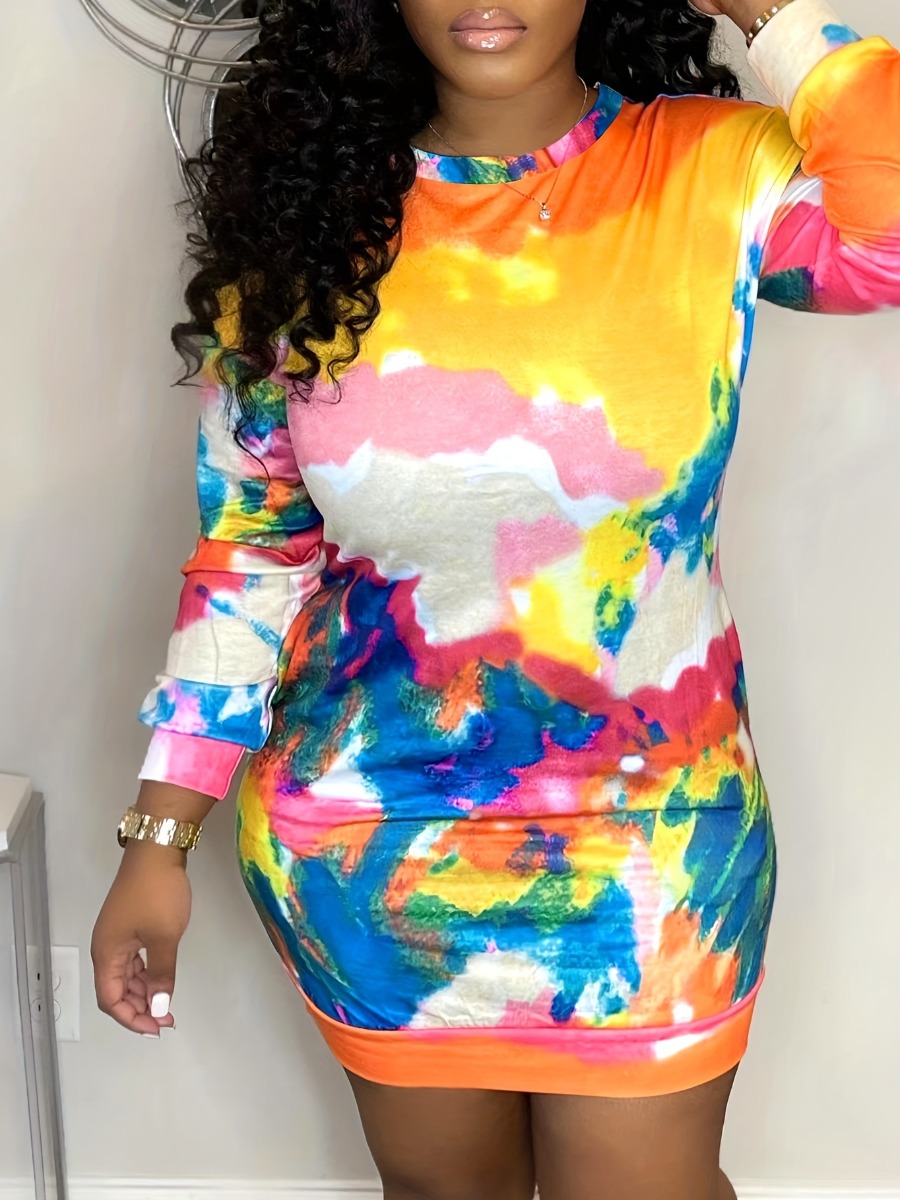 LW Round Neck Tie Dye Bodycon Dress