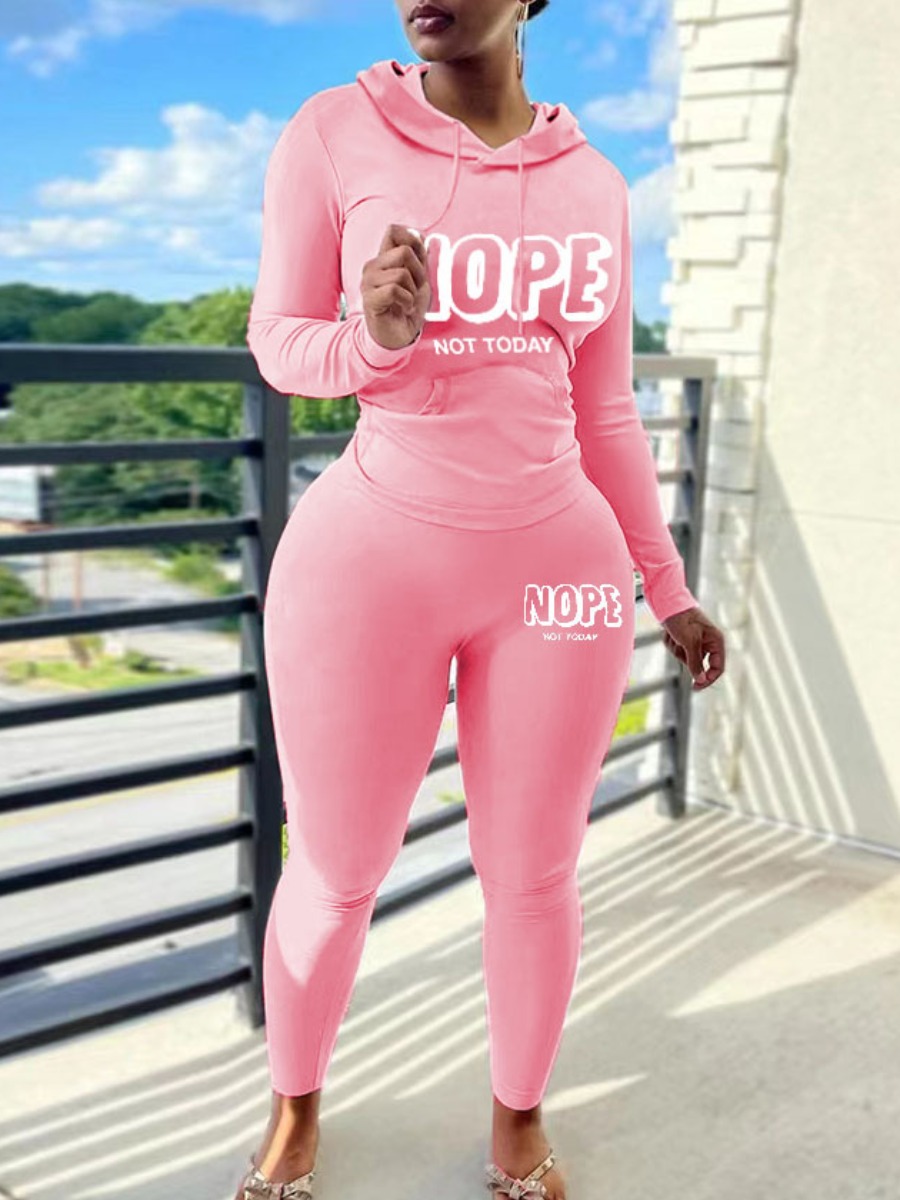LW Plus Size Letter Print Kangaroo Pocket Pants Set