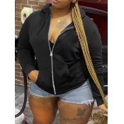 LW BASICS Plus Size Hooded Collar Kangaroo Pocket 