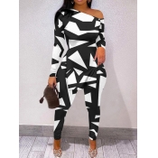 LW Plus Size One Shoulder Geometric Print Side Spl