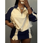 LW Turndown Collar Drawstring Split Zipper Design 