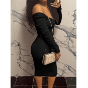 LW BASICS Off The Shoulder Rib Knit Bodycon Dress