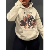 LW Figure Letter Print Kangaroo Pocket Hoodie