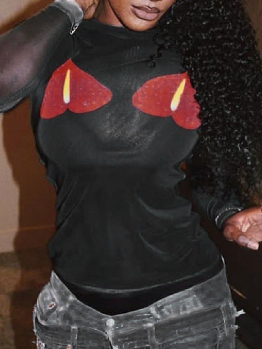 LW Heart Print See Through Skinny T-shirt
