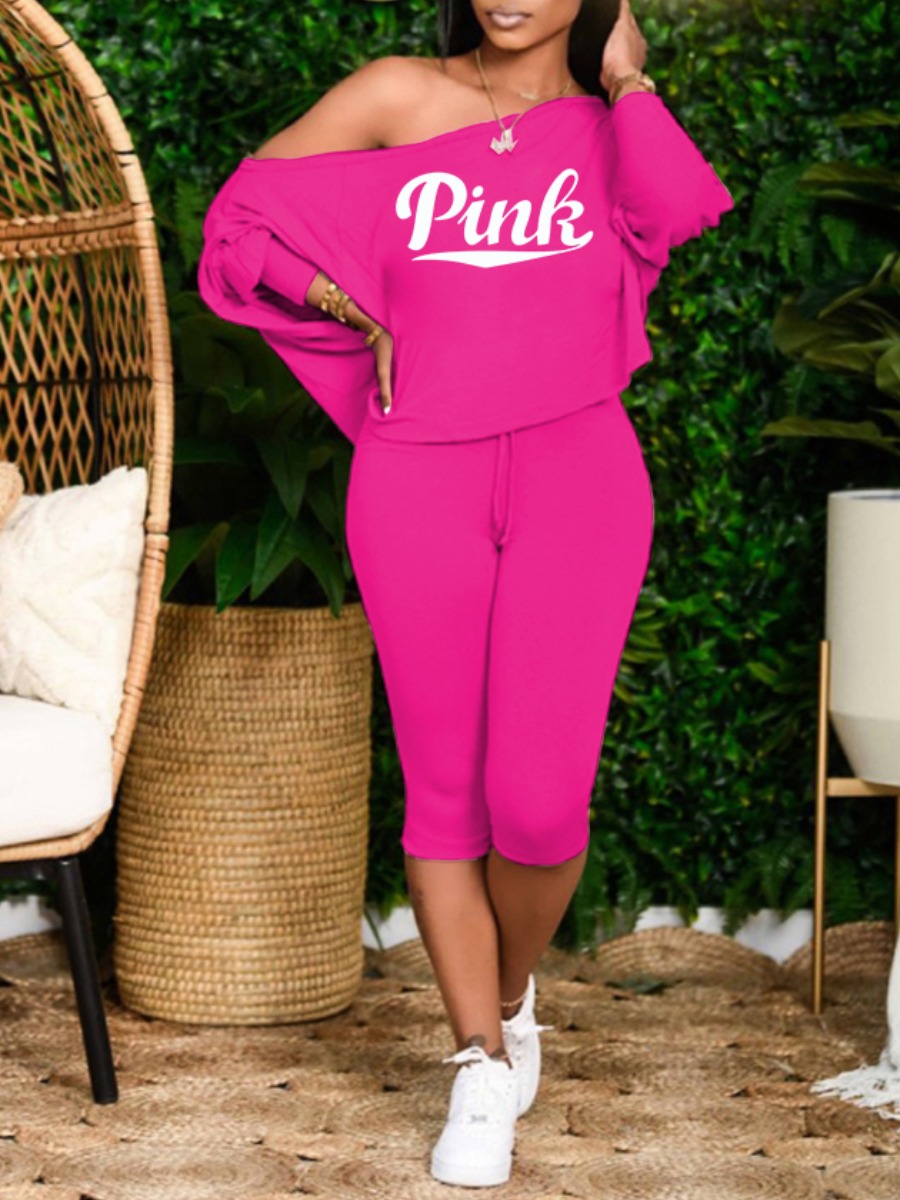 LW Pink Letter Print Loose Pants Set