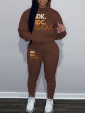 LW Plus Size Letter Print Kangaroo Pocket Tracksuit Set