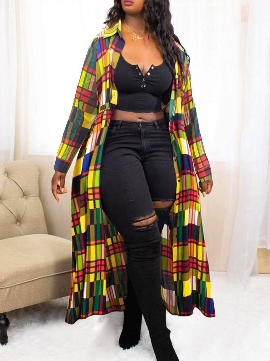 LW Street Turndown Collar Print Patchwork Coat